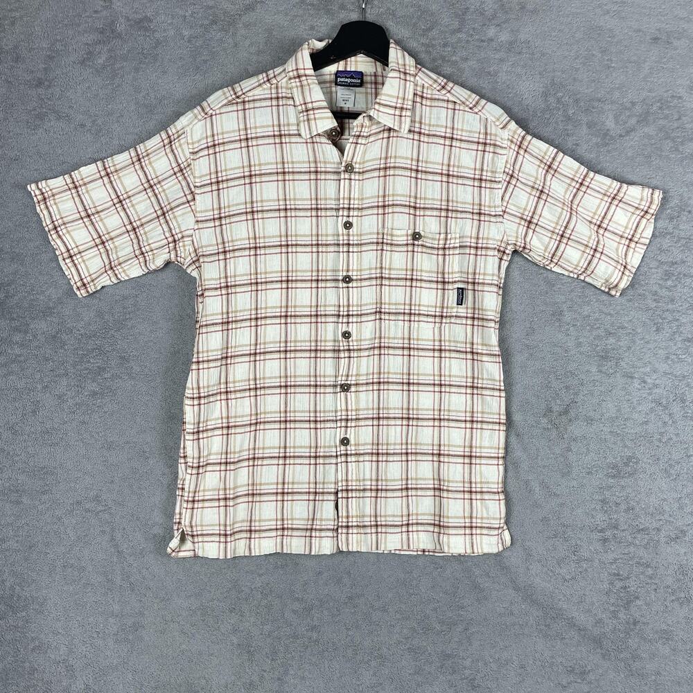 Patagonia Shirt Mens Medium Red Plaid Organic Cotton Short Sleeve Button Up
